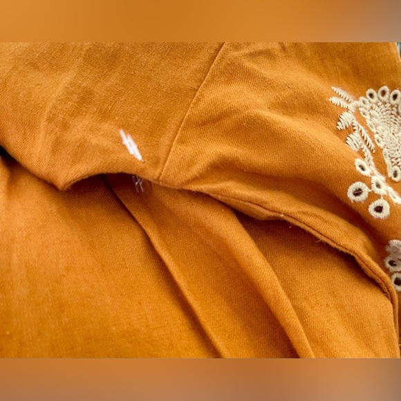 Madewell | Linen Blend | Embroidered Sleeve Popover Dress | Caramel | Women’s S - Picture 7 of 8